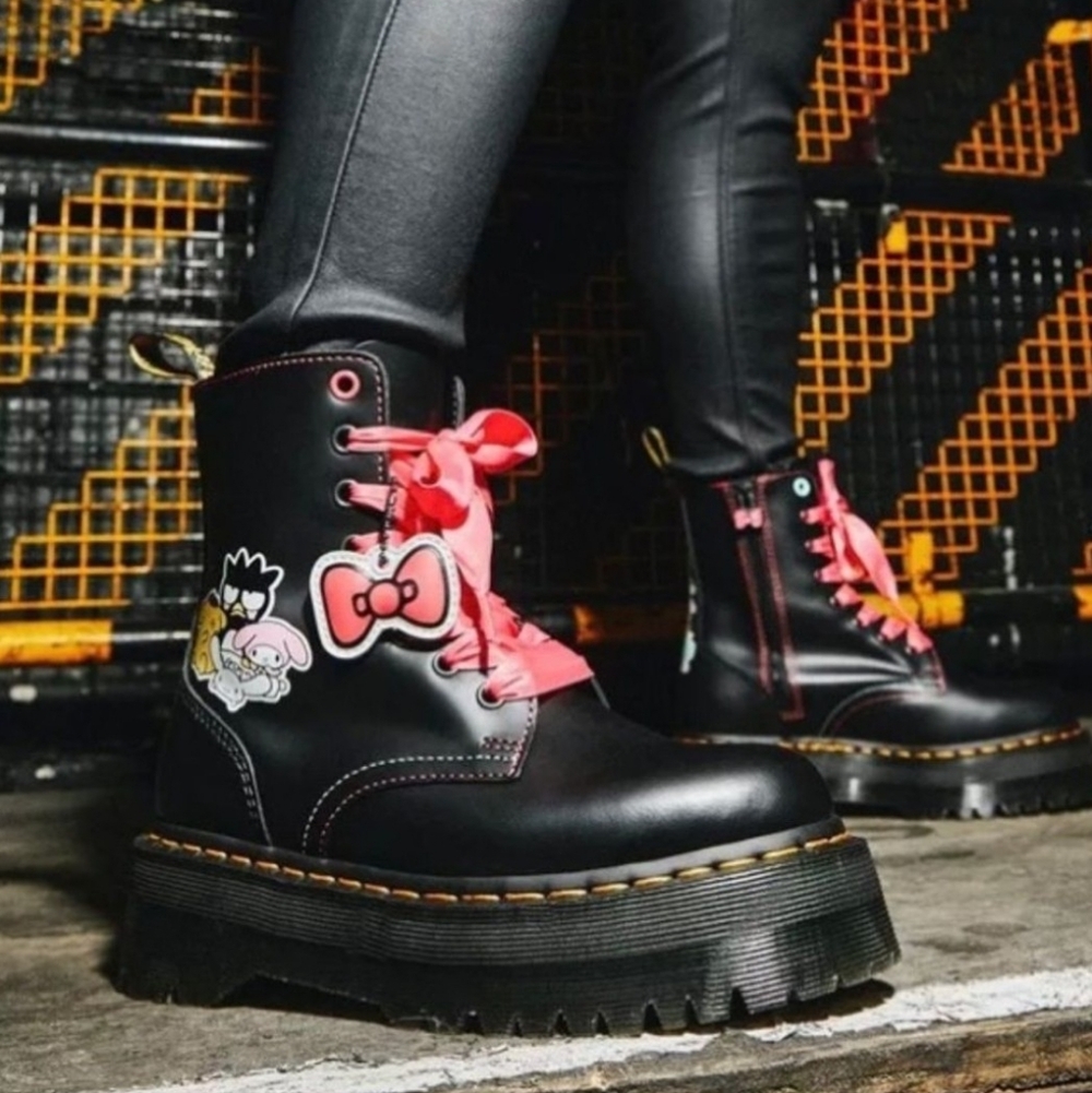 Dr Martens Hello Kitty Jadon Smooth Black Platform Boots NEW